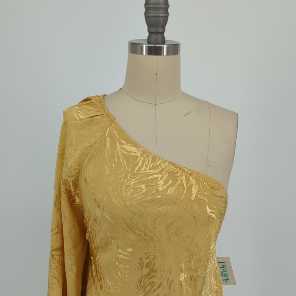 19987 H&M One Shoulder Animal Jacquard Satin Dress Gold Size Small evening party - Picture 3 of 9